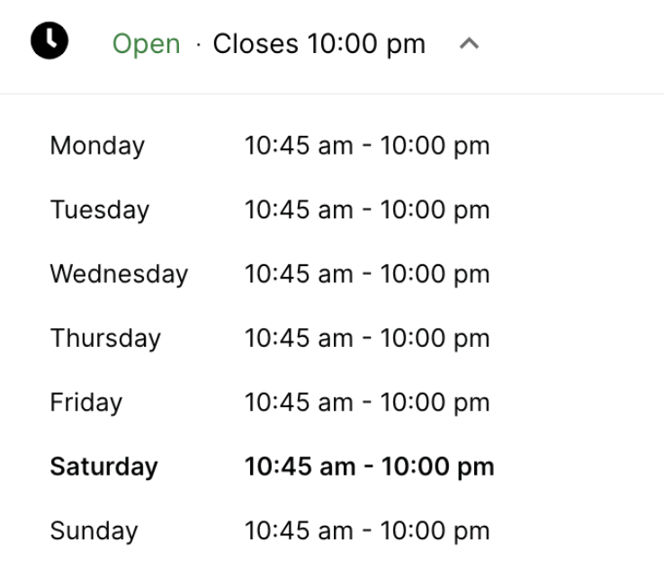 Store hours display
